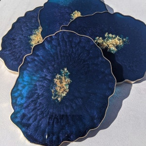 Royal Blue and Gold Coaster Handmade Agate Geode Coaster Home Decor, Table Accessories, Gifts for her, Nail Palette, Jewellery Tray image 10