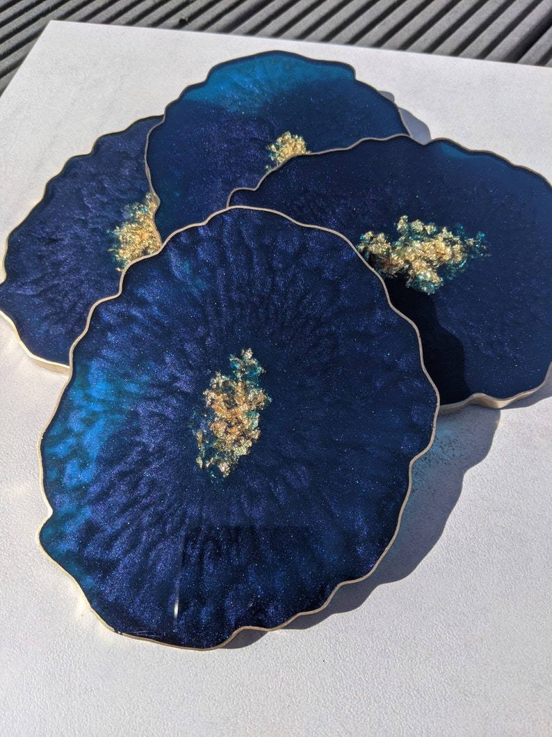 Royal Blue and Gold Coaster Handmade Agate Geode Coaster Home Decor, Table Accessories, Gifts for her, Nail Palette, Jewellery Tray image 10