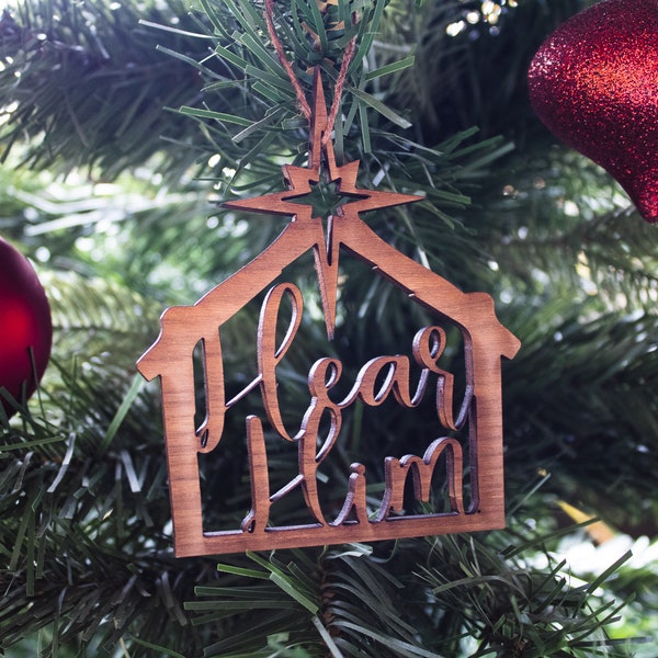 Hear Him Manger Christmas Wood Ornaments