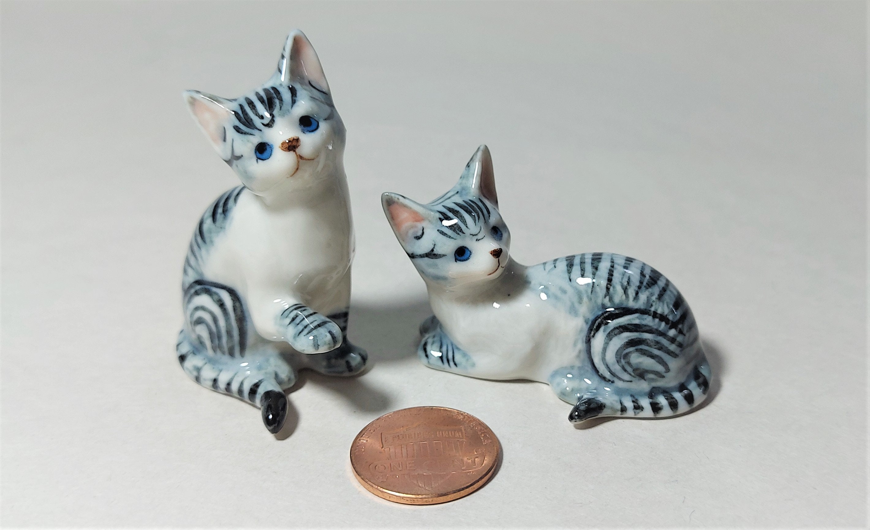 A pair of cat miniature vintage ceramic hand made 1 set Etsy