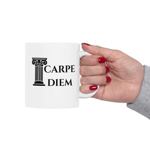 Taza de cerámica Carpe Diem, taza de café "Aprovecha el día", taza de té con cita inspiradora, regalo motivacional para él o ella, idea de regalo de graduación, positivo