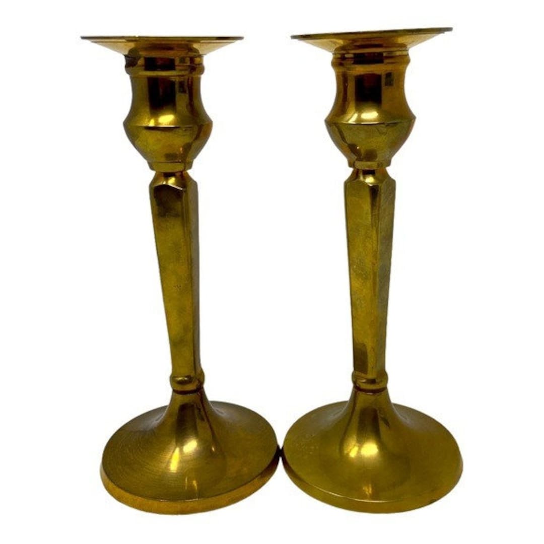 Vintage Solid Brass Candle Stick Holders Set of 2 8 Etsy