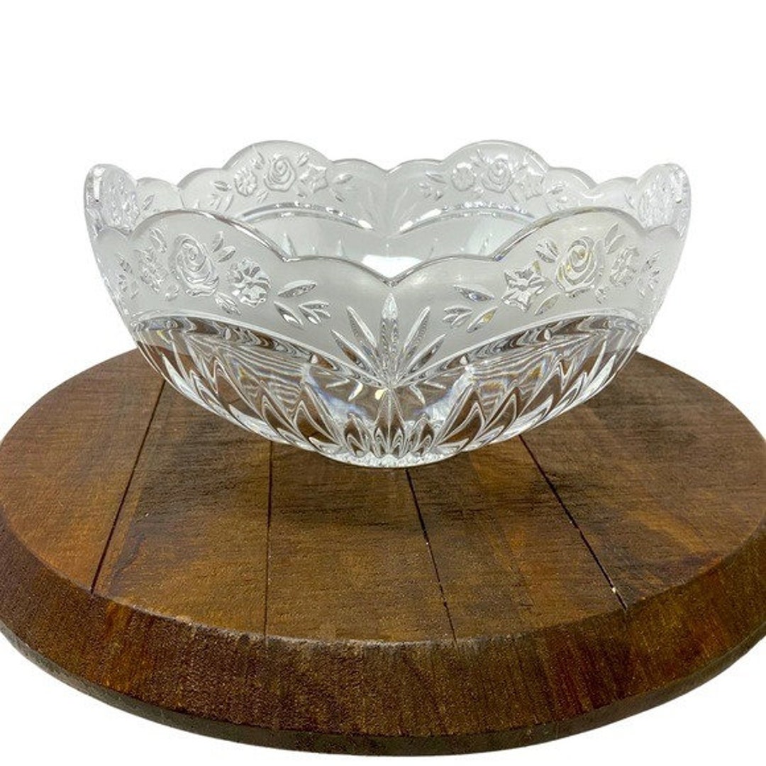 Vintage Trifle Bowl Art Deco Glass Crystal 1930s Scalloped & Frosted. 9