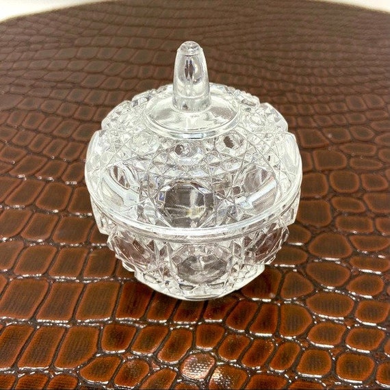 Vintage Faceted Cut Lidded Small Clear Glass Appl… - image 5