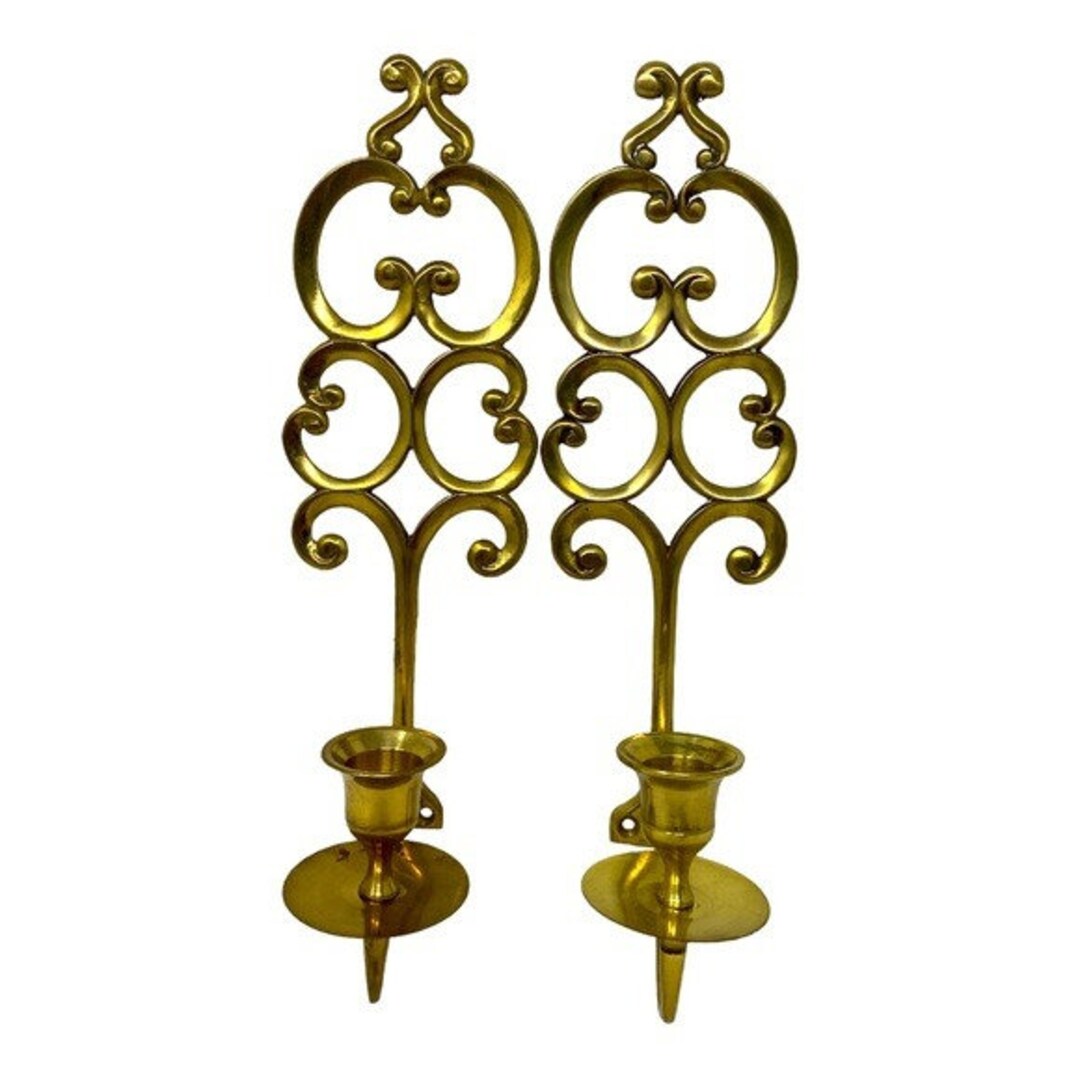 Vintage Pair of Solid Brass Candlestick Holder Wall Sconce Set of 2 Etsy