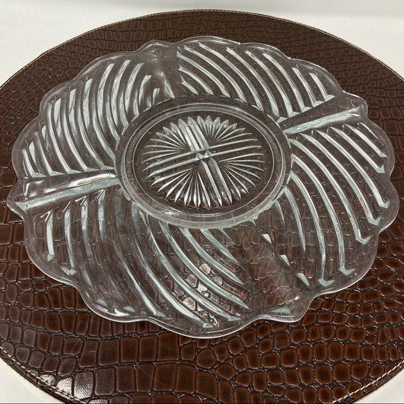 Vintage Clear Glass Serving Plate Platter Round Scalloped Etsy