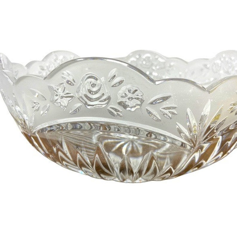 Vintage Trifle Bowl Art Deco Glass Crystal 1930s Scalloped & Frosted. 9