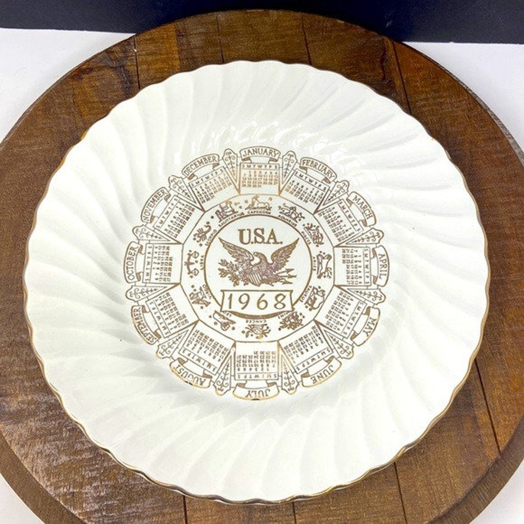 SHEFFIELD White Bone China 1968 USA Calendar Decorative Plate 10-1/4  Vintage - Etsy