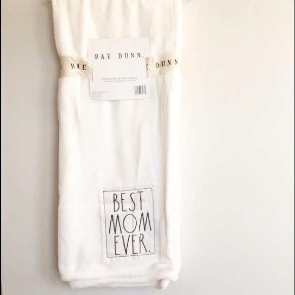 RAE DUNN BEST Mom Ever White Plush Throw Blanket Etsy