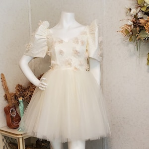 Philippine Dress. Custom and made to order. Handmade off white lace and tulle with 3D flowers modern filipiniana short dress.