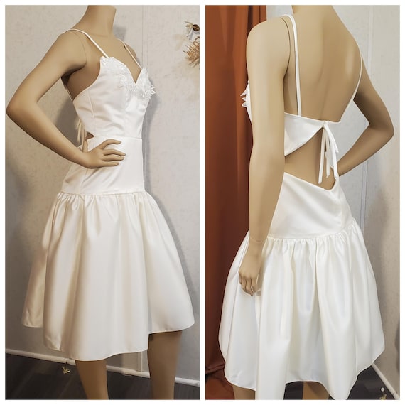 Design 12 Ivory Satin Drop Waist Wedding Low Back Short Dress, Reception  Dress, Ivory Dress, Minimalist Dress for Bride - Etsy Canada