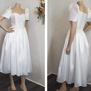 Custom Order. Sweetheart Tea length White Mikado with lace appliques filipiniana dress.Modern filipiniana dress.
