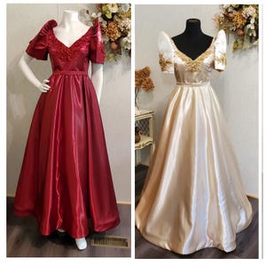 Burgundy ( more colors available) Philippine Dress Filipiniana. Handmade satin with appliques filipiniana gown.