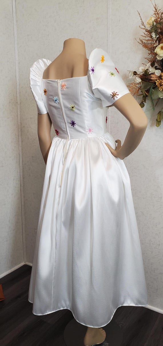 Custom Order Midi Length White Mikado Hand Embroidery Flowers Filipiniana Dress.Modern Filipiniana Dress.