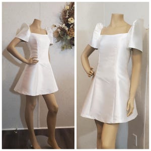 Custom Order White Mikado A-line filipiniana dress.Modern filipiniana short dress.