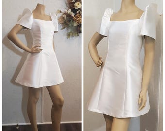 Custom Order White Mikado A-line filipiniana dress.Modern filipiniana short dress.