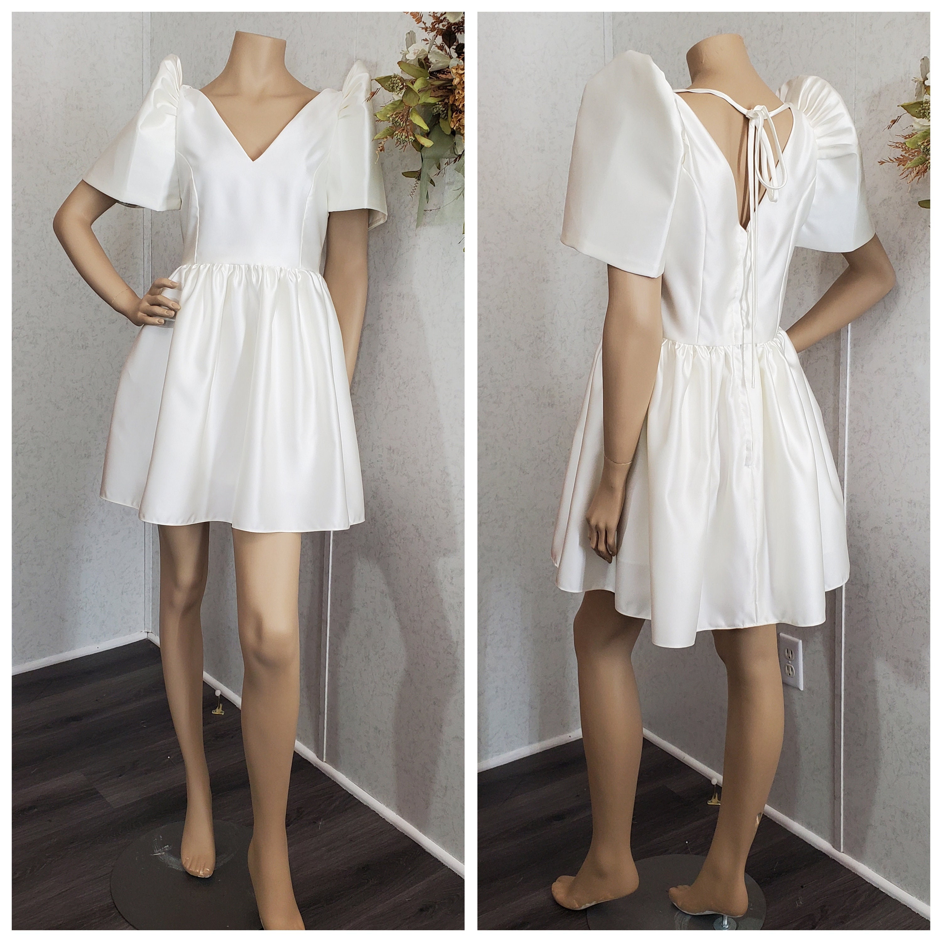 V-shaped Filipiniana Dress. Custom and made to order. Handmade ivory (you can select a color) satin modern filipiniana wedding short dress.