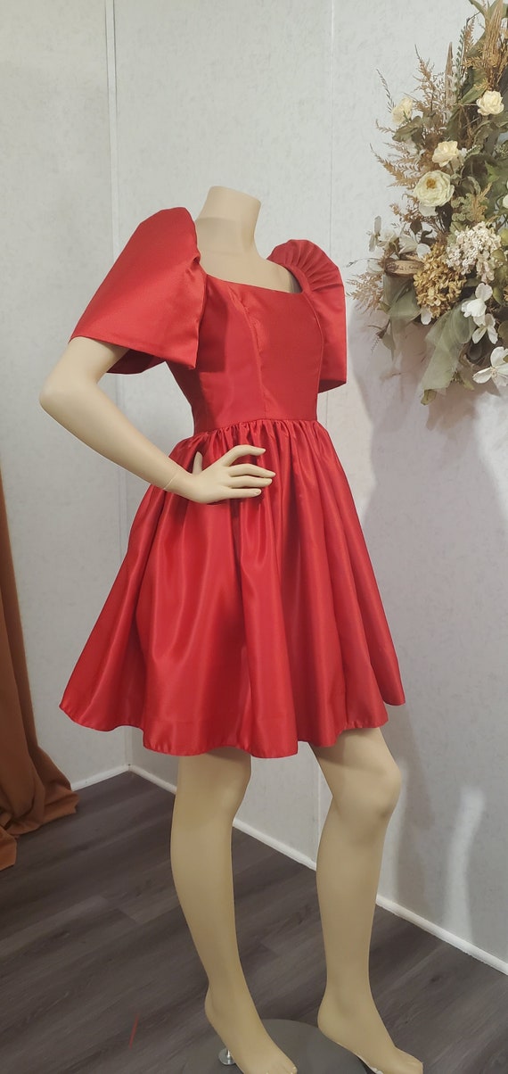 Red Dress Design1 (More Colors Available) Without Bow Scoop Neckline Modern Filipiniana Dress.