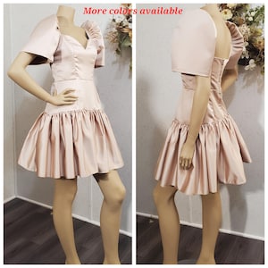 Beige color modern filipiniana short dress (More colors available).