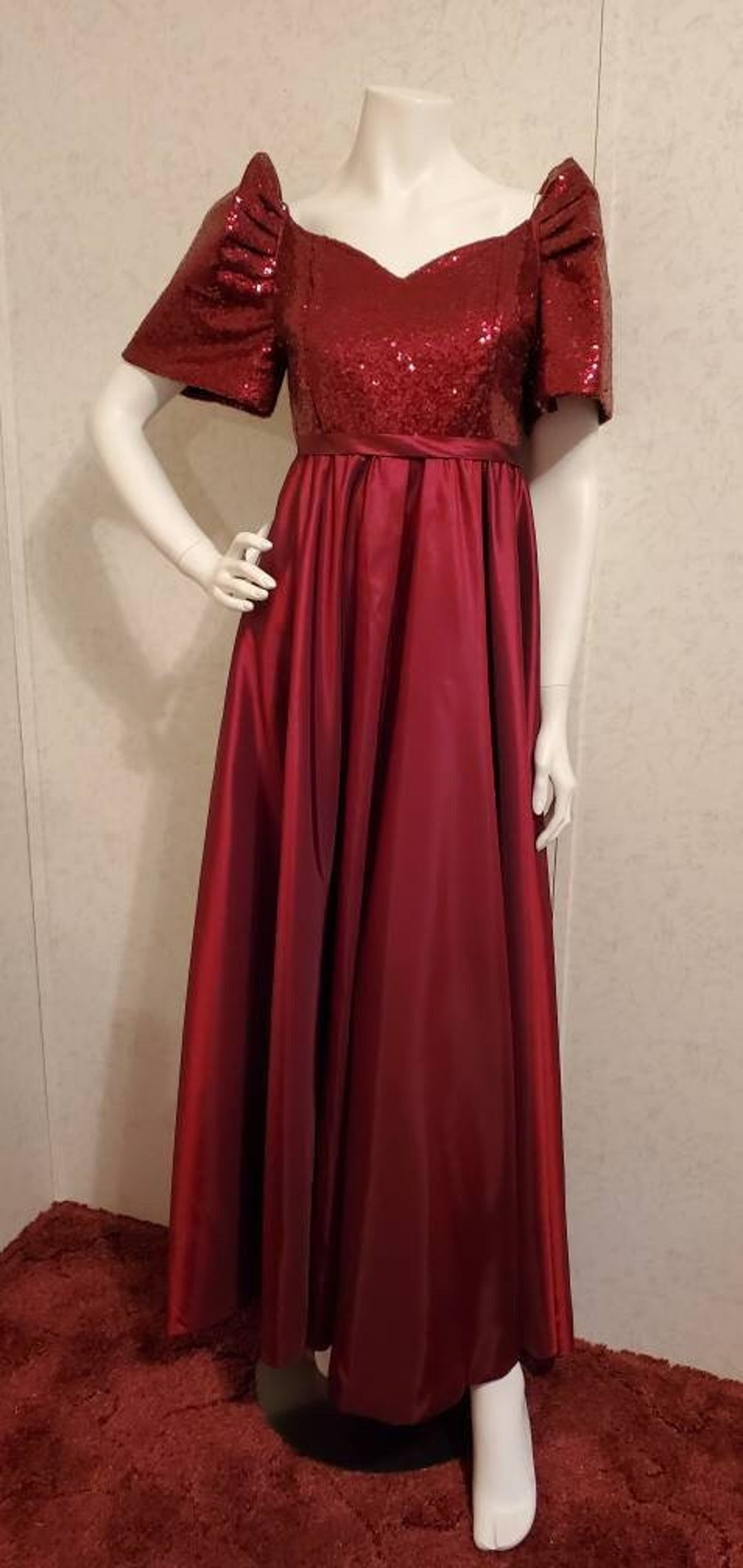 Handmade Burgundy Sequin Modern Filipiniana Gown With Terno Sleeves philippine Dress Etsy
