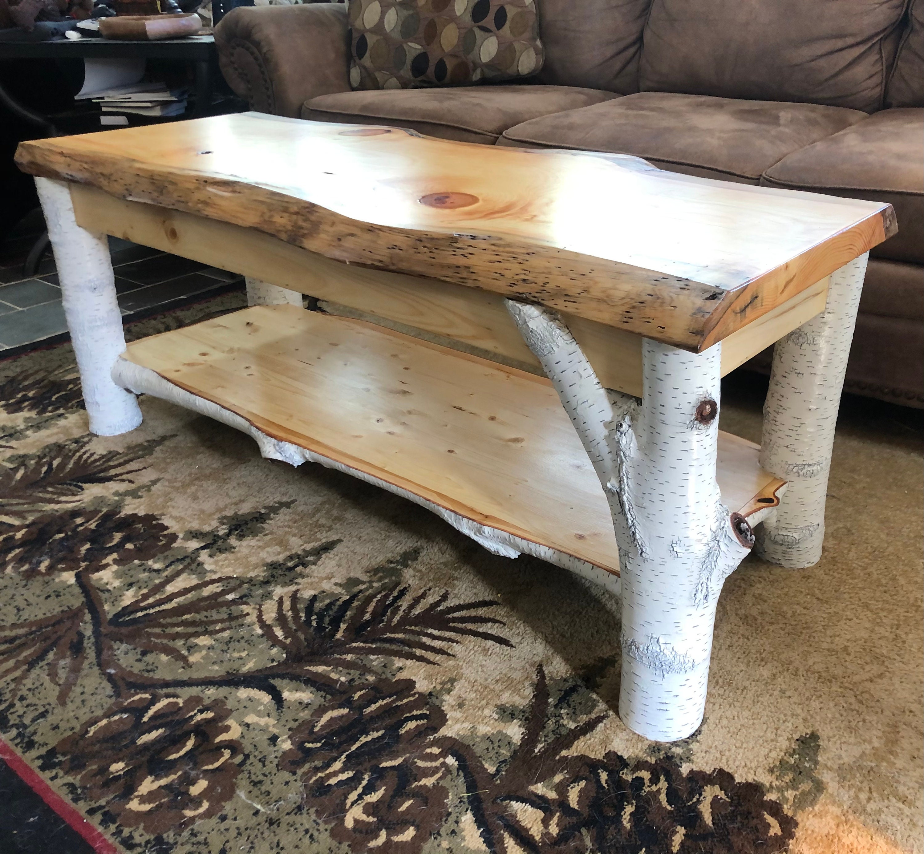 Live Edge Pine White Birch Lift Top Coffee Table Custom and