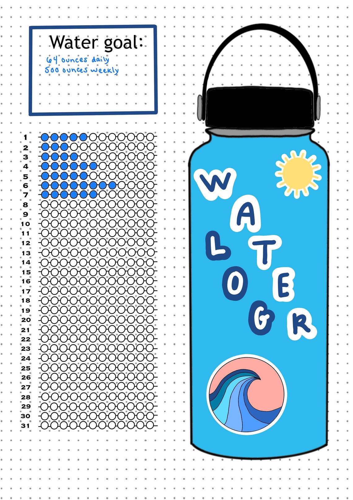 Water Tracker Daily Bullet Journal Printable Bullet Journal | Etsy