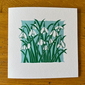 Snowdrops - from an Original Linocut Print - Blank greetings card