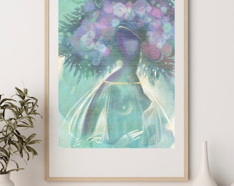 Portrait de femme nue. Art ukrainien. Belle femme dans les fleurs. Décoration murale imprimable. Aquarelle imprimable. Art numérique imprimable. Art.