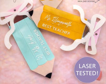 Keepsake Teacher Gift Custom Pencil Ornament | Teacher Appreciation Personalized End of Year Thank You Gift Laser cut file Glowforge SVG DXF