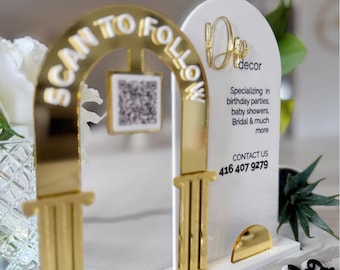 Custom Acrylic QR Code Business Card Holder | Personalized Logo Display Stand | Small Business and Vendor Table Sign | Scan to follow