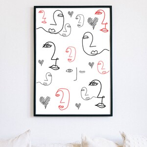 Red Black and White Abstract Lines Heart Digital Print Download I Wall Art I A4 Print