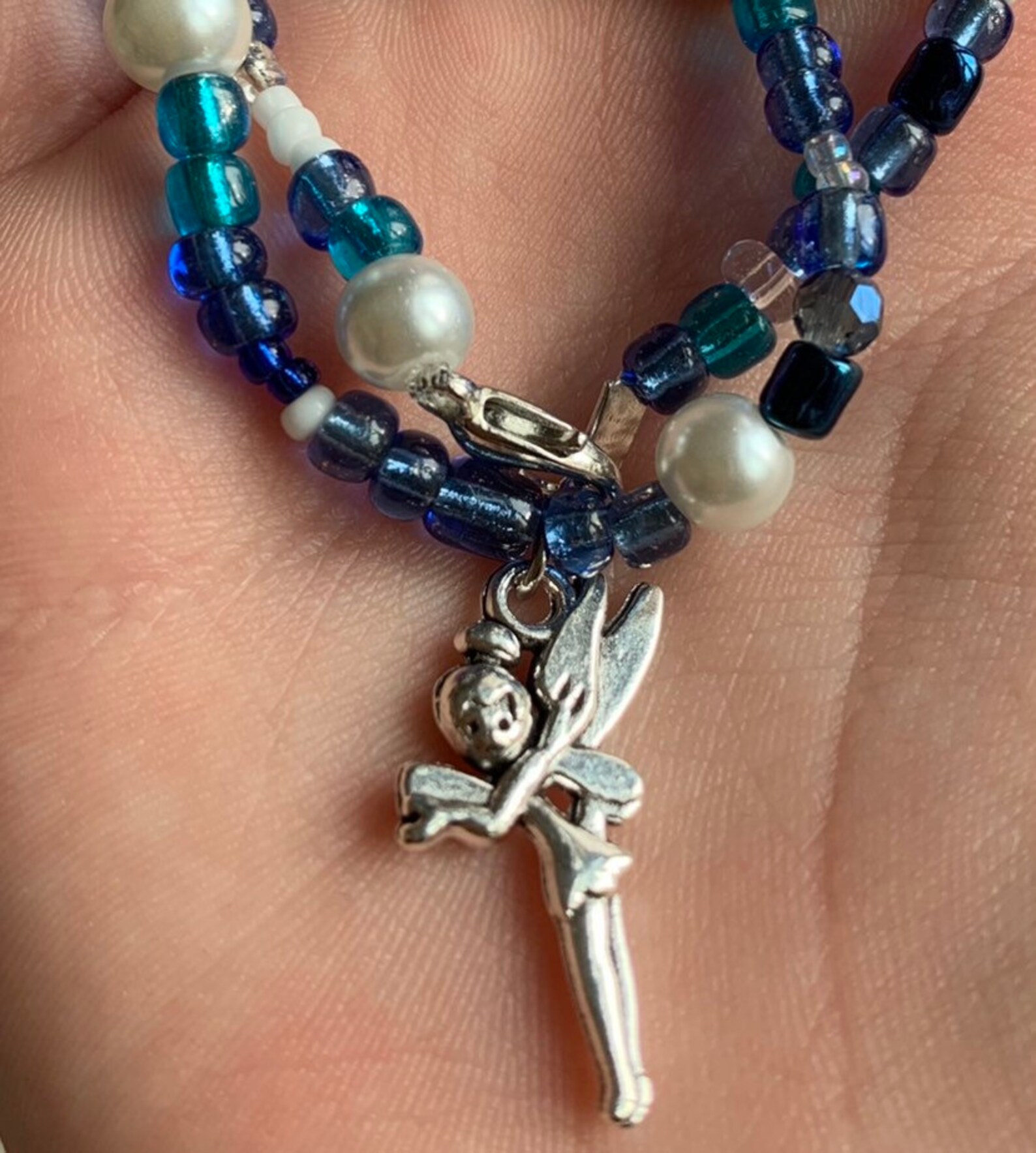 Blue Beaded Fairy Charm Necklace Etsy