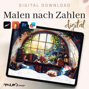 Paint by Numbers digital adults, Procreate, Sketchbook, Fresco, Coloring template Cozy Reading Escape