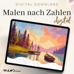 Paint by Numbers digital adults, Procreate, Sketchbook, Fresco, Coloring template Twilight Serenity