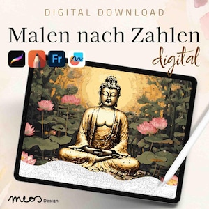 Paint by Numbers digital adults, Procreate, Sketchbook, Fresco, Coloring template Buddha’s Peaceful Light