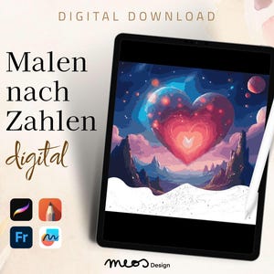 Paint by Numbers digital adults, Procreate, Sketchbook, Fresco, Coloring template Cosmic Love