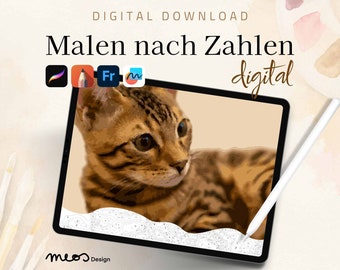 Bengal Cat Portrait Pet Art – Digital Paint by Numbers | Procreate iPad Template | Sketchbook