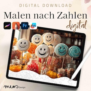 Paint by Numbers digital adults, Procreate, Sketchbook, Fresco, Coloring template Cheerful Treats