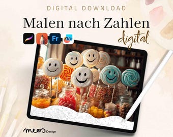Paint by Numbers digital adults, Procreate, Sketchbook, Fresco, Coloring template Cheerful Treats