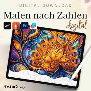 Paint by Numbers digital adults, Procreate, Sketchbook, Fresco, Coloring template Mystical Mandala Vibes