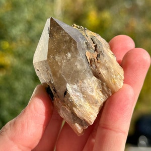 GROSSER Kundalini Smoky Citrine CLUSTER mit Regenbögen, Selbst- STEHT, Seltener Authentischer Kongo Citrin, Natürlicher Citrin aus Afrika, 75.4g