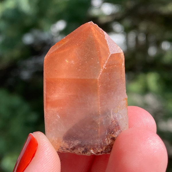 DOUBLE PHANTOM Red Phantom Quartz Point, Ishuko Red Phantom Qtz, Natural Hematite Included Quartz Point from Zambia with Mystery Inclusions