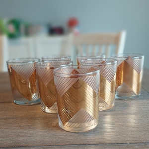 Culver 22K Gold Chevron Pattern vintage Barware Set of Seven
