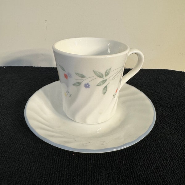 Corning English Meadow Vintage Flat Cup with Coordinated Corelle Saucer