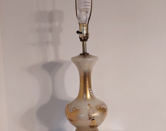 Lampada da tavolo Hollywood Regency Vintage Mid Century Vetro Ottone Dipinto a mano Lucido Metallico