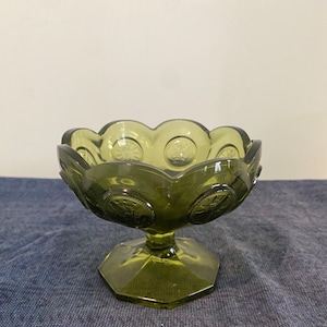 Fostoria Vintage Olive Green Coin Pattern Open Jelly Dish