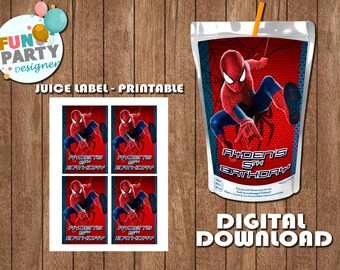 Spiderman Capri Sun Juice Labels-Spiderman Birthday-Spiderman Party-Superhero Juice Label-Spiderman Juice Label-Spiderman Decorations