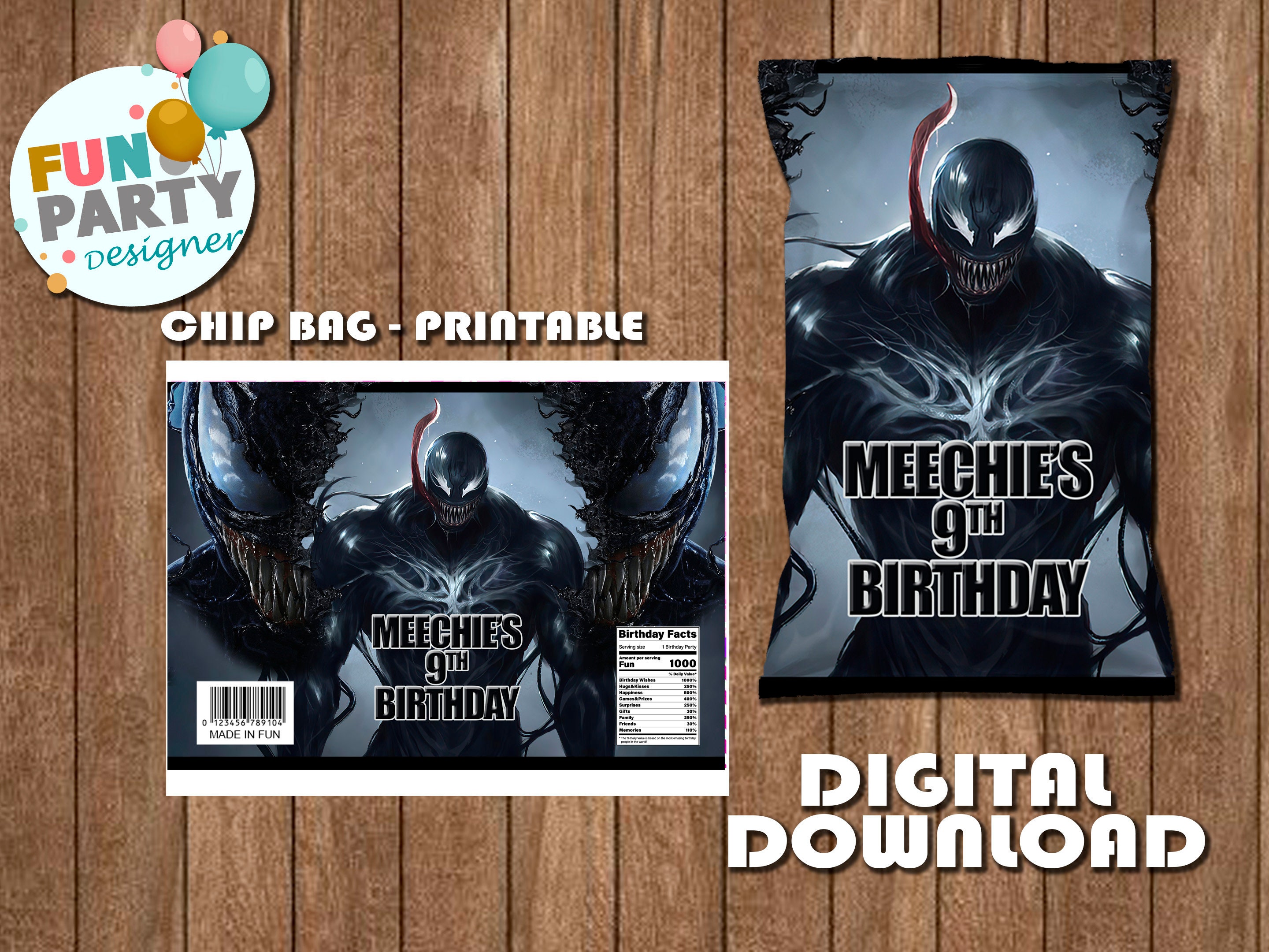 Labels for Venom Party Pack Chip Bag Krispies Favor Bag Etsy
