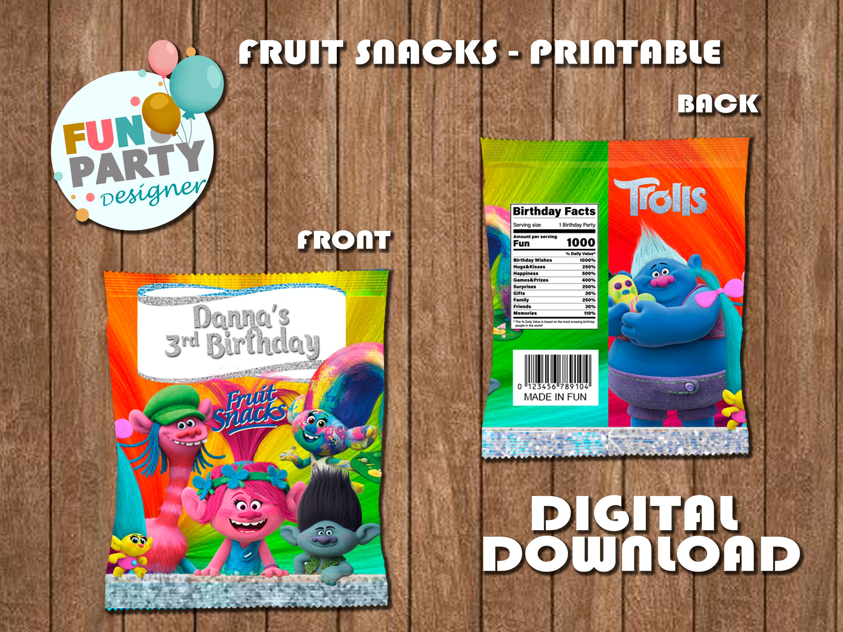 Trolls Fruit Snacks Trolls Fun Party Trolls Birthday Etsy