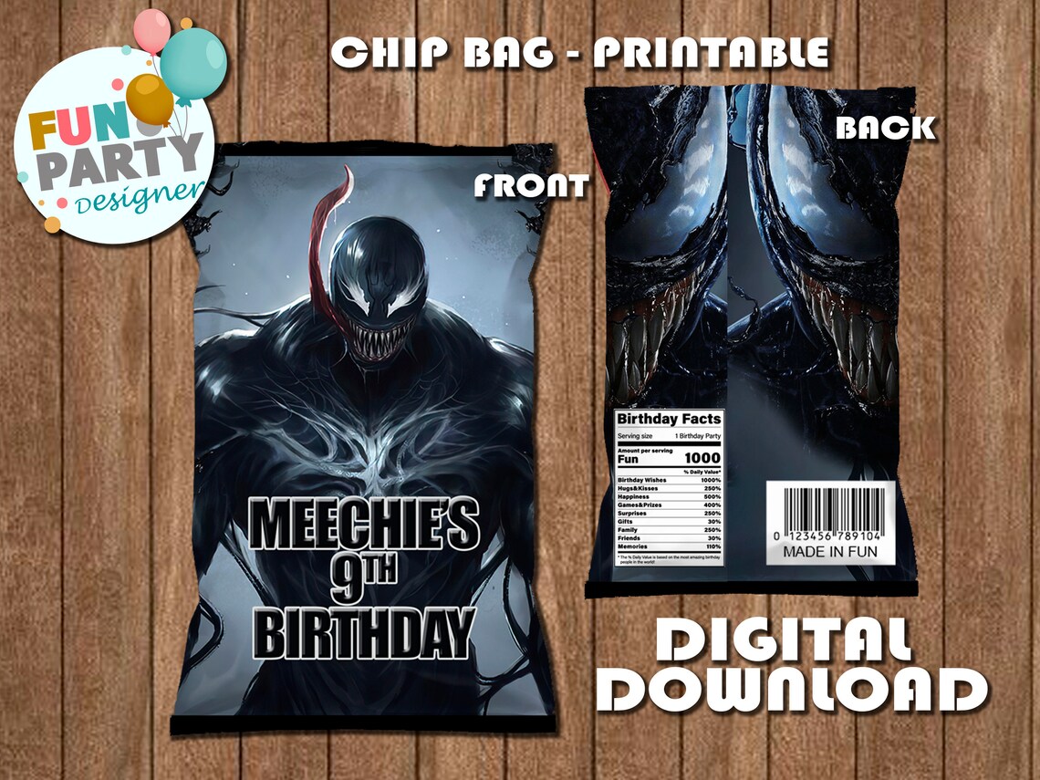 Labels for Venom Party Pack Chip Bag Krispies Favor Bag Etsy